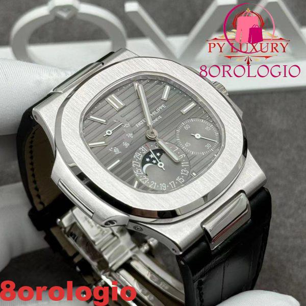 Patek Philippe Nautilus 5712G-001 Quadrante Grigio Replica 1:1 in Oro Bianco 18K Cinturino in Pelle di Coccodrillo 40mm Orologio - immagine 8