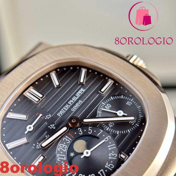 Patek Philippe Nautilus 5712R Oro Rosa Quadrante Grigio Pelle Miglior Replica PPF V2 40mm Orologio - immagine 8