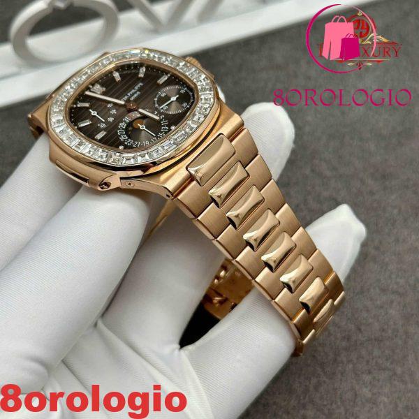 Patek Philippe Nautilus 5724 Quadrante Grigio Replica in Oro Massiccio 18K con Diamanti Baguette sulla Lunetta 40mm Orologio - immagine 11