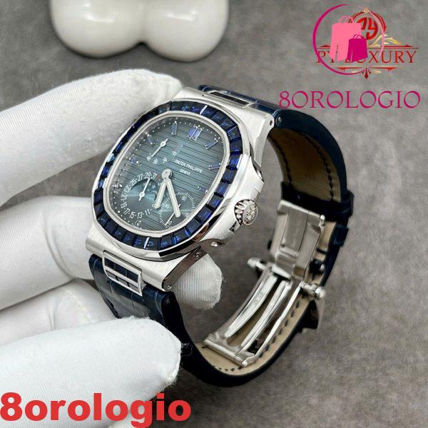 Patek Philippe Nautilus 5724G Quadrante Blu replica In Oro Bianco 18K Zaffiri Blu Cinturino in Pelle di Coccodrillo 40mm Orologio - immagine 6