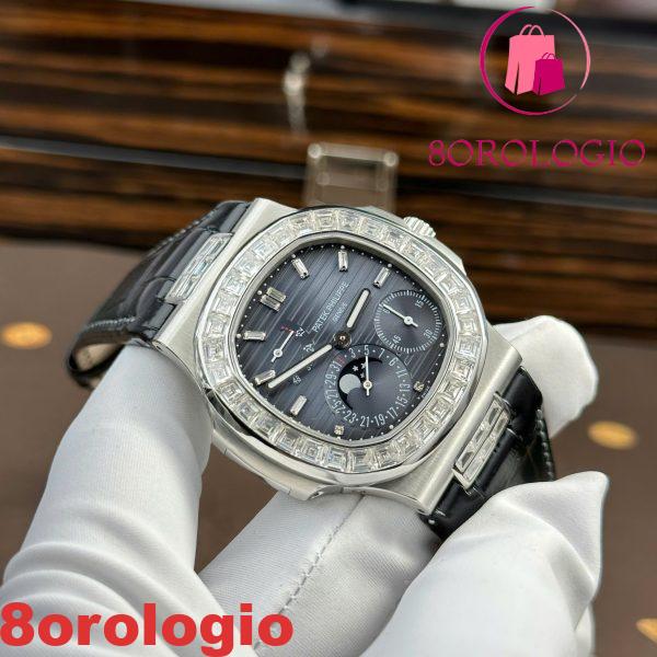 Patek Philippe Nautilus 5724G-001 Quadrante Blu Baguette Moissanite Funzioni Complete Replica Max Opzioni 40mm Orologio - immagine 15