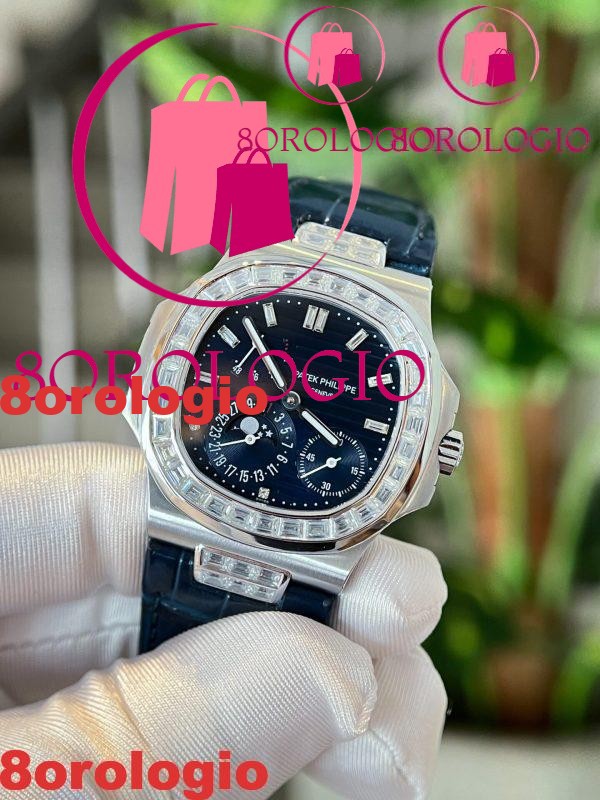 Patek Philippe Nautilus 5724G-001 Quadrante Blu Custom Moissanite replica Hong Kong 40mm Orologio - immagine 6