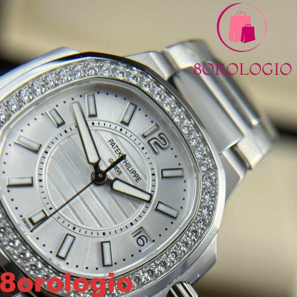Patek Philippe Nautilus 7010/1G-001 Quadrante Argento Ghiera con Diamanti Orologio Donna al Quarzo Migliore Replica 32mm Orologio - immagine 6