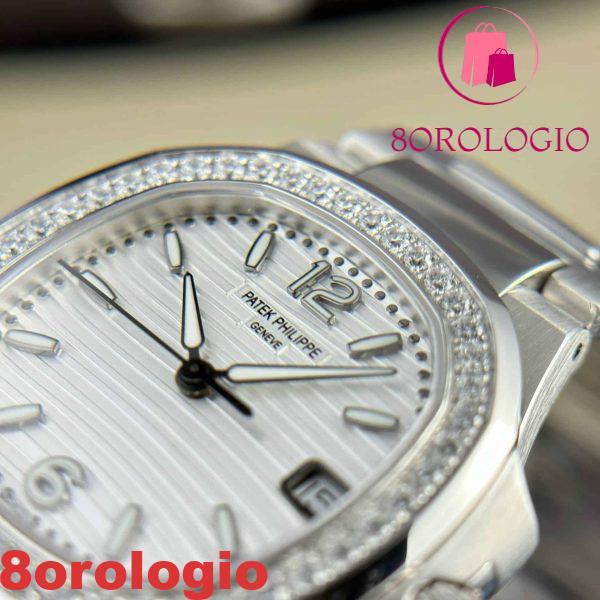 Patek Philippe Nautilus 7010/1G-011 Quadrante Bianco Ghiera con Diamanti Quartz Svizzero Migliore Replica 32mm Orologio - immagine 6