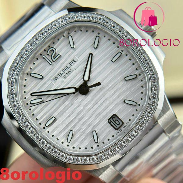 Patek Philippe Nautilus 7118/1200A-010 Acciaio Quadrante Bianco Replica Migliore Cornice con Pietre 3KF 35,2mm Orologio - immagine 6