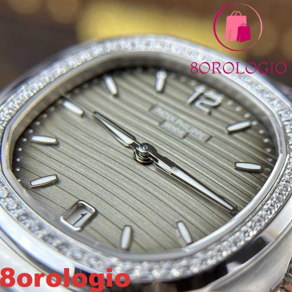 Patek Philippe Nautilus 7118/1200A-011 Replica Quadrante Grigio Lunetta con Diamanti Super Clone 35.2mm Orologio - immagine 6