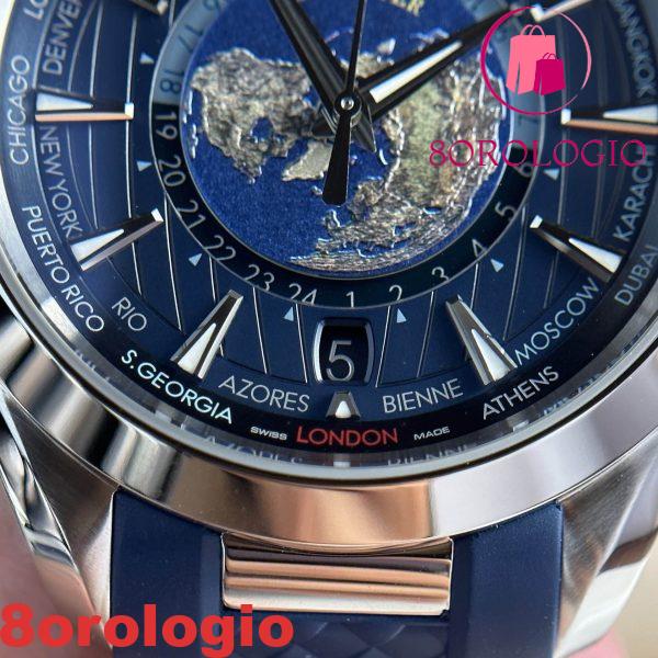 Omega Aqua Terra Worldtimer GMT Quadrante Blu Cinturino in Gomma Migliore Replica 43mm Orologio - immagine 9