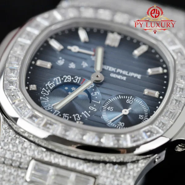 Patek Philippe Nautilus 5712/1A Blue Dial Replica Custom Baguette Moissanite 1:1 Miglior Replica PPF 40mm Orologio - immagine 6