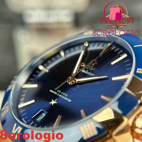 Omega Constellation Oro Rosa Quadrante Blu Lunetta in Ceramica Blu Cinturino in Pelle Replica VSF 41mm Orologio - immagine 8