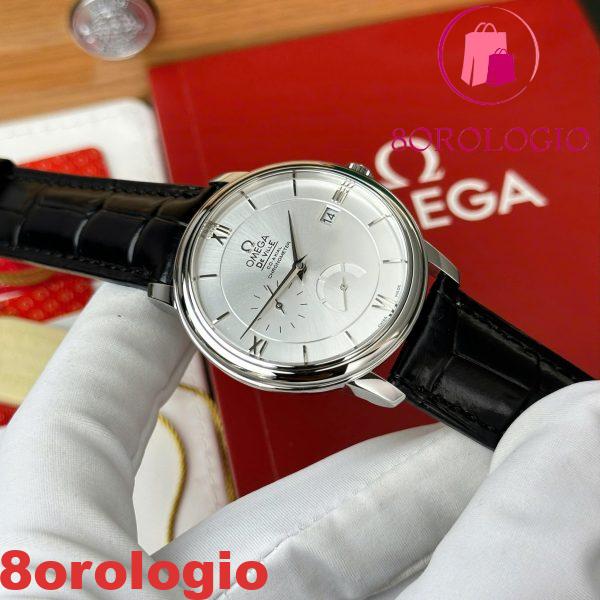 Omega De Ville Prestige Power Reserve quadrante argento cinturino in pelle nera replica migliore 39,5 mm Orologio - immagine 10