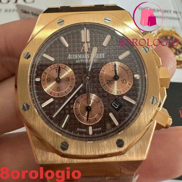 Audemars Piguet Royal Oak 26331OR Replica Cronografo Quadrante Marrone Placcato Oro 18K 41mm Orologio - immagine 9