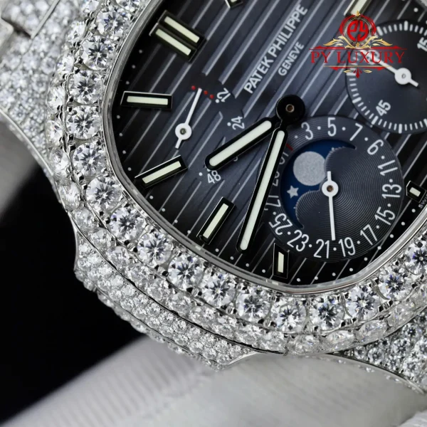 Replica Patek Philippe Nautilus 5712/1A Quadrante Blu Iced Out Moissanite 1:1 PPF 40mm Orologio - immagine 6