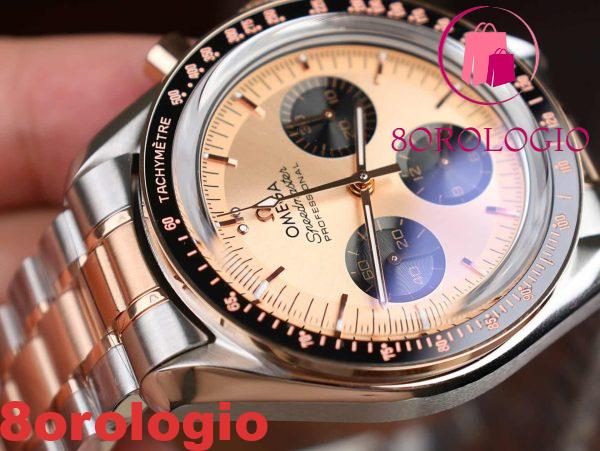 Omega Speedmaster Moonwatch Chronograph Bi-Tono Oro Rosa Quadrante Rosa Replica Svizzera 42mm Orologio - immagine 7