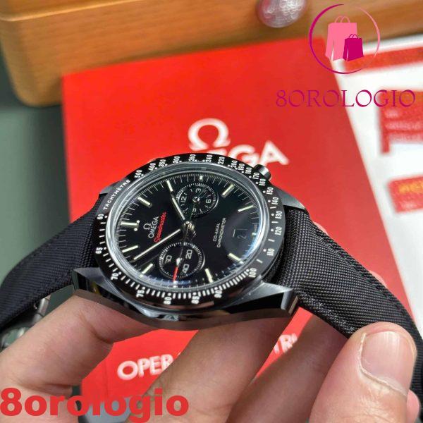 Replica Omega Speedmaster Moonwatch Dark Side of the Moon in ceramica nera con cinturino in tela 44mm Orologio - immagine 7
