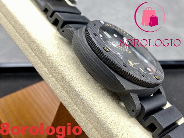 Panerai Submersible GMT Carbotech Navy Seals PAM 1324 Cinturino in Gomma Nero Carbonio Migliore Replica VSF 44mm Orologio - immagine 6