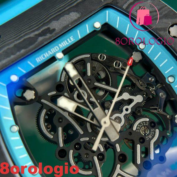 Richard Mille RM055 Bubba Watson Yas Marina Circuit Carbon TPT Cinturino in Gomma Blu Replica 1:1 Super Clone ZF 42.7mm Orologio - immagine 12