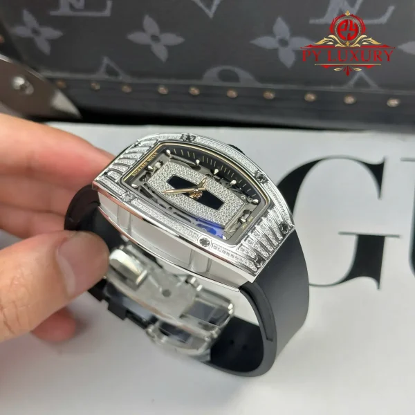 Richard Mille RM07-01 Lady Diamonds Black Onyx Dial Black Rubber Strap Replica 1:1 Super Clone ZF 45.32 X 32.3mm Orologio - immagine 8