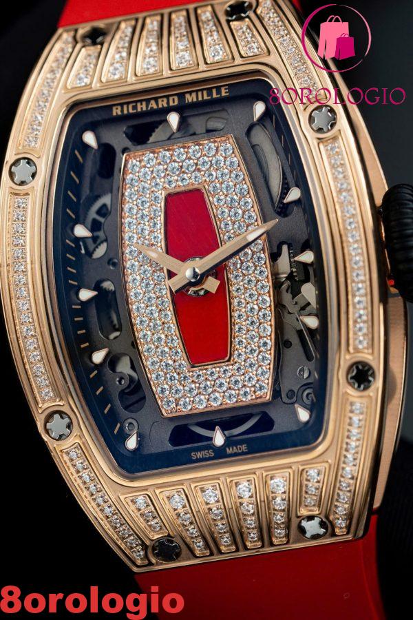 Richard Mille RM07-01 Lady Oro Rosa Diamanti Quadrante in Diaspro Cinturino in Gomma Replica ZF 45.32 X 32.3mm Orologio - immagine 8