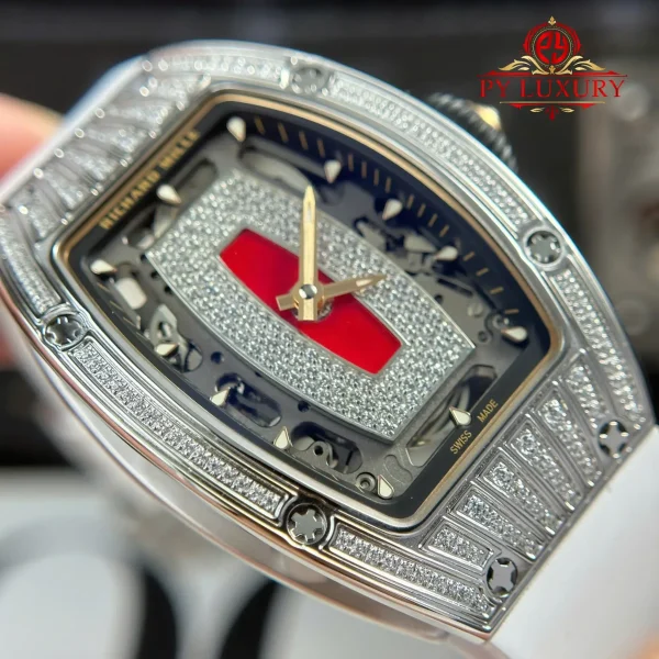 Richard Mille RM07-01 Lady Diamonds Red Lip Replica Cinturino in Gomma Bianca 1:1 Super Clone ZF 45.32 X 32.3mm Orologio - immagine 7