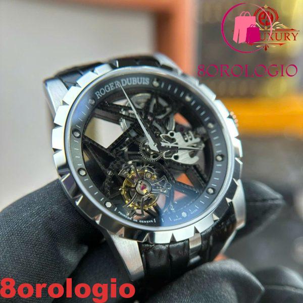 Roger Dubuis Excalibur Skeleton RDDBEX0393 Tourbillon Pelle Nera Migliore Replica BBR 42mm Orologio - immagine 9