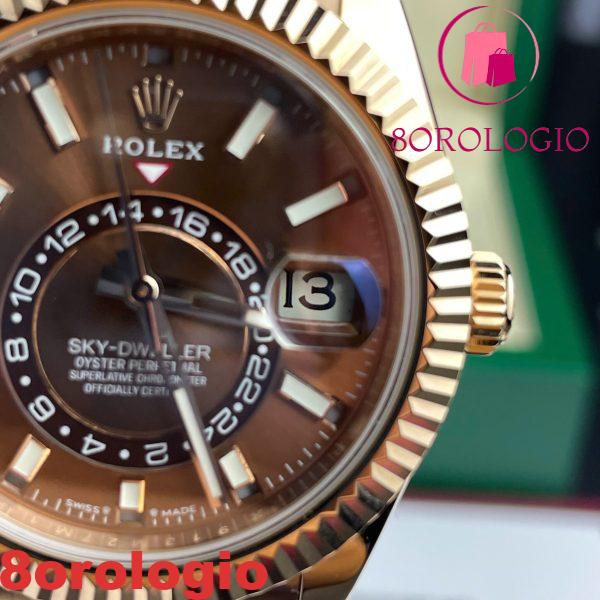 Replica Rolex Sky-Dweller 326934 Quadrante Marrone Cinturino in Gomma Placcato Oro 18K 42mm Orologio - immagine 9