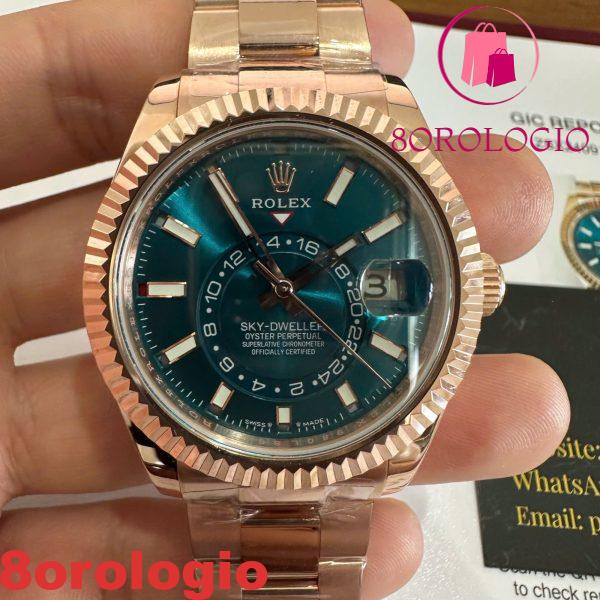 Rolex Sky-Dweller 336935 Quadrante Indici Blu-Verde Bracciale Oyster Placcato Oro 18K Migliore Replica 42mm Orologio - immagine 8