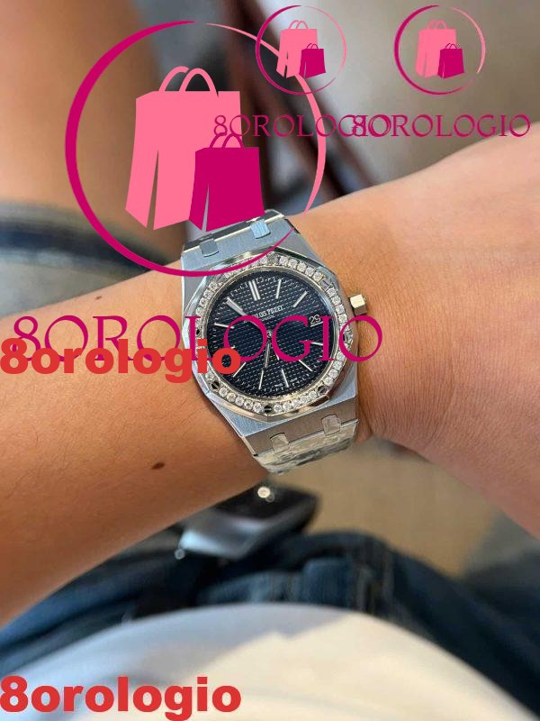 Audemars Piguet Royal Oak Jumbo 16202ST Quadrante Blu Custom Ghiera Moissanite Migliore Replica ZF 39mm Orologio - immagine 7