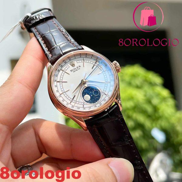 Rolex Cellini Moonphase 50535 39mm Oro Rosa 18K Pelle Migliore Replica Orologio - immagine 7