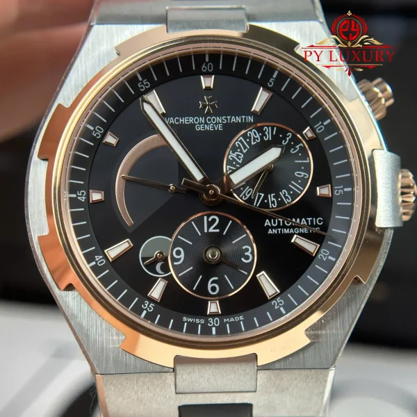 Vacheron Constantin Overseas Dual Time 47450/000M-9644 Bicolore Oro Rosa Quadrante Grigio Cinturino in Gomma Miglior Replica 42mm Orologio - immagine 6