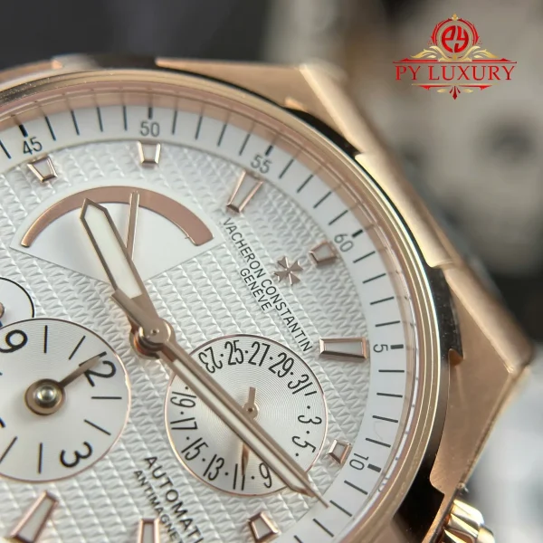 Vacheron Constantin Overseas Dual Time 47450/000r-9404 Oro Rosa Quadrante Bianco Cinturino in Gomma Miglior Replica 42mm Orologio - immagine 6