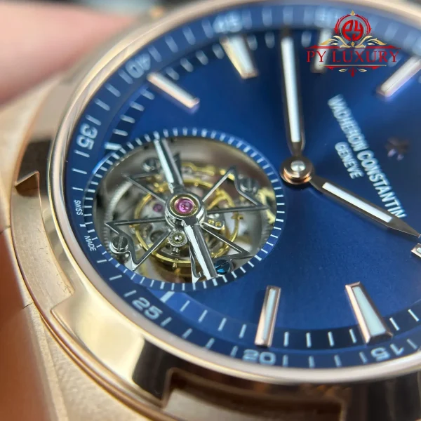 Vacheron Constantin Overseas Tourbillon 6000V Oro Rosa Quadrante Blu Migliore Replica BBR 42.5mm Orologio - immagine 8