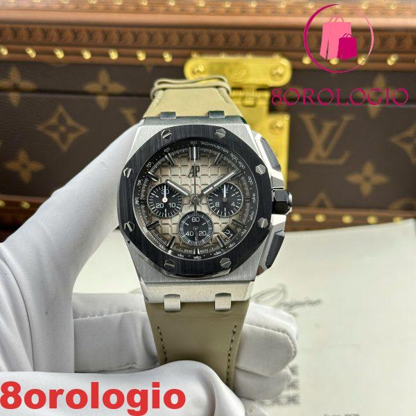 Audemars Piguet Royal Oak Offshore Chronograph 26420SO Quadrante Taupe Fumato Cinturino in Pelle Best Replica 43mm Orologio - immagine 10