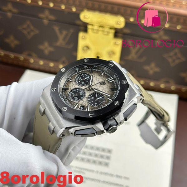 Audemars Piguet Royal Oak Offshore Chronograph 26420SO Quadrante Taupe Fumato Cinturino in Pelle Best Replica 43mm Orologio - immagine 11