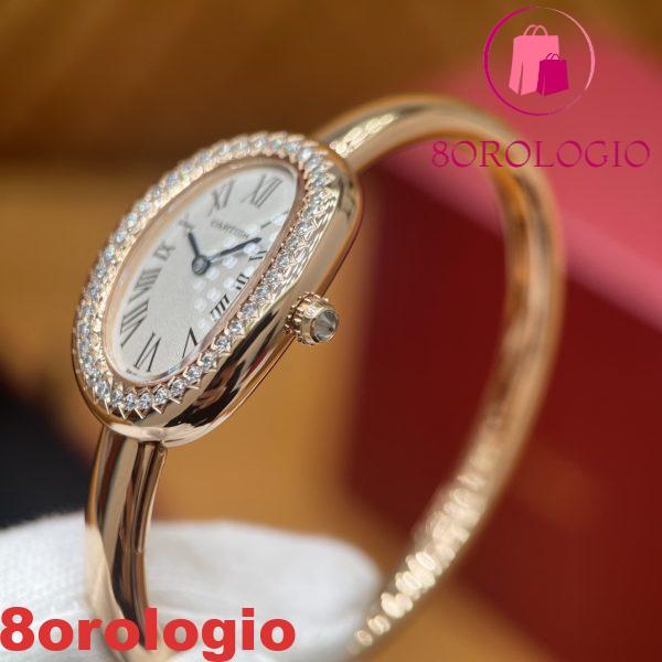 Cartier Baignoire Small Modello in Oro Rosa 18K Quadrante Argento Avvolto Lunetta in Moissanite Replica 1:1 Migliore (Misura del Polso 15, 16, 17cm) Orologio - immagine 9