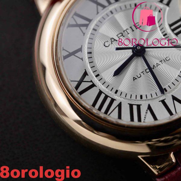 Replica Cartier Ballon Bleu Oro Rosa Quadrante Bianco Cinturino in Pelle Rosa 36mm Orologio - immagine 8