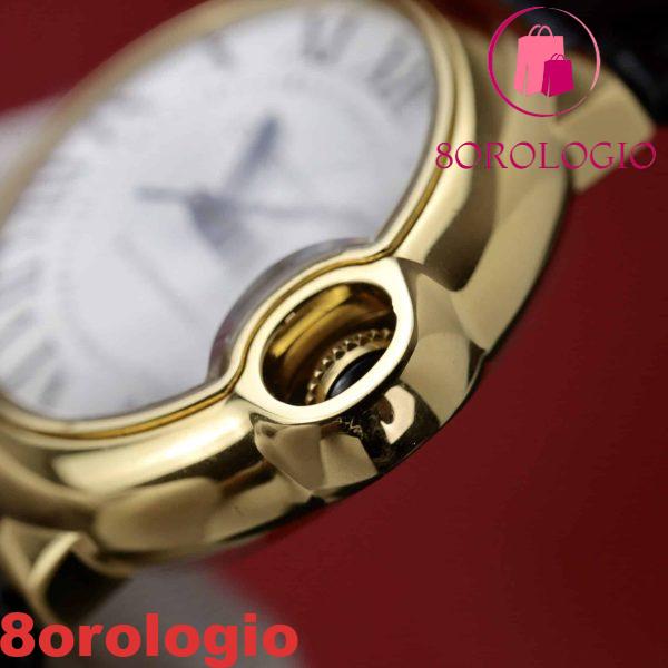 Cartier Ballon Bleu Oro Giallo Quadrante Bianco Pelle Replica 36mm Orologio - immagine 7