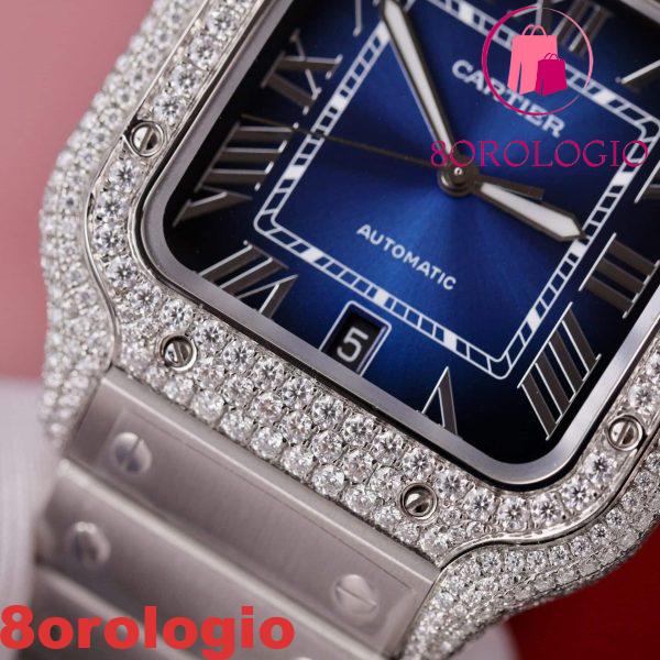 Cartier Santos Quadrante Blu Cassa Personalizzata con Moissanite Modello Grande Miglior Replica BVF 39.8mm Orologio - immagine 9