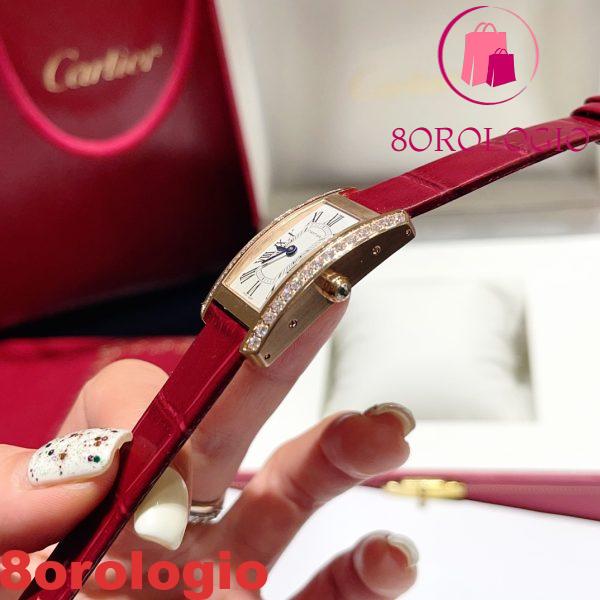 Cartier Tank Américaine WJTA0059 Oro Rosa Quadrante Argento Lunetta con Pietre Piccolo Modello Migliore Replica 35,4 mm x 19,4 mm Orologio - immagine 8