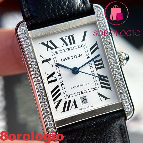Cartier Tank Solo Extra Large Quadrante Bianco Lunetta con Diamanti Cinturino in Pelle Miglior Replica AF 31mm X 41mm Orologio - immagine 8