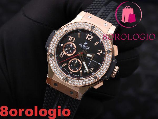 Hublot Big Bang Chronograph King Gold Quadrante Nero Replica Bezel Personalizzata in Moissanite 41mm Orologio - immagine 8