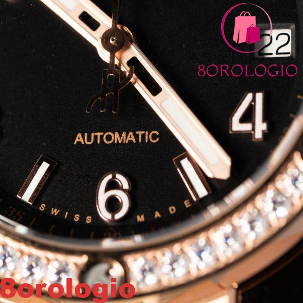 Replica Hublot Big Bang One Click King Gold Cassa 39mm Quadrante Nero Lunetta con Pietre CZ Orologio - immagine 10