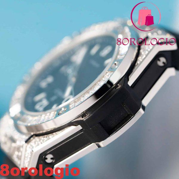 Replica Hublot Big Bang One Click Acciaio Nero Pavé Baguette CZ Stone Bezel 39 mm Orologio - immagine 8