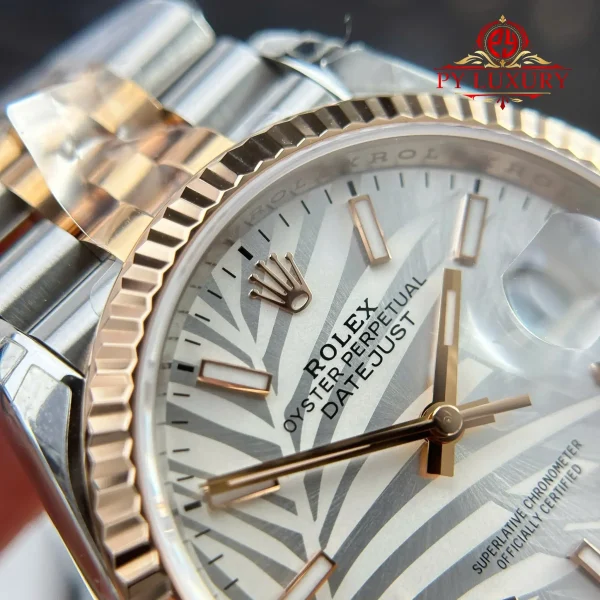Rolex Datejust 126231 Bicolore Oro Rosa/Acciaio Quadrante Silver Motivo Palmiera Indici Luminosi Jubilee 1:1 Migliore Replica 36mm Orologio - immagine 11