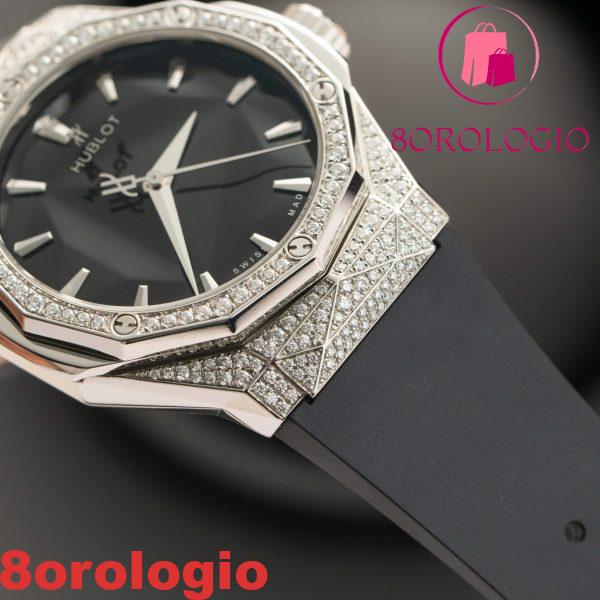 Hublot Classic Fusion Orlinski Titanium Pavé Quadrante Nero Replica Personalizzata con Moissanite Completa 1:1 40mm Orologio - immagine 9