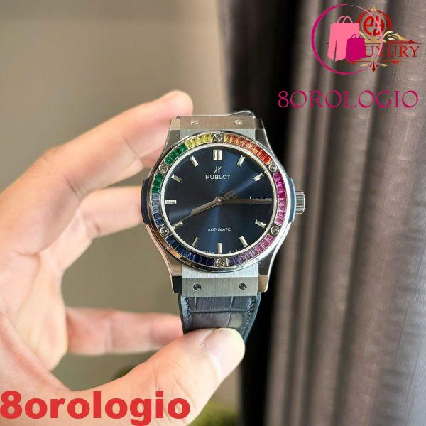 Hublot Classic Fusion Titanium Blue Cinturino in Pelle con Ghiera Personalizzata in Rubino e Zaffiro Migliore Replica 42mm Orologio - immagine 7