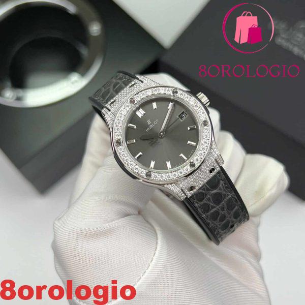 Hublot Classic Fusion Titanium Pavé Quadrante Grigio Moissanite Custom Pelle Migliore Replica 33mm Orologio - immagine 8