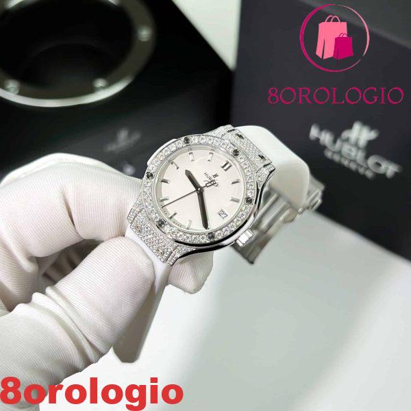 Hublot Classic Fusion Titanium Pavé Quadrante Bianco Custom Moissanite Cinturino in Gomma Replica Migliore 33mm Orologio - immagine 7