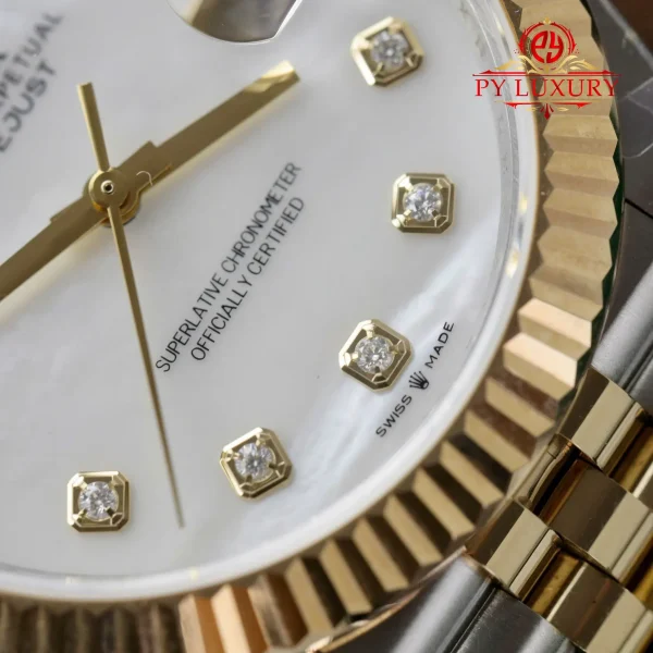 Replica migliore di Rolex Datejust 126333 due toni 10K oro giallo placcato quadrante bianco in madreperla bracciale Jubilee 41mm Orologio - immagine 7