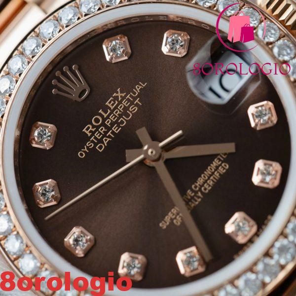 Replica migliore Rolex Datejust 278285RBR Quadrante con diamanti color cioccolato 18K Oro rosa con ghiera in moissanite 31mm Orologio - immagine 9