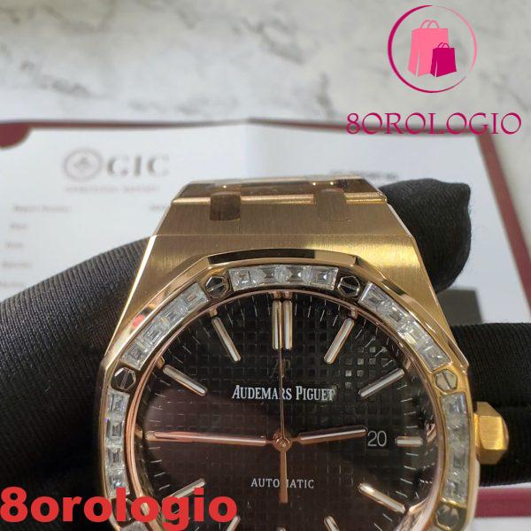 Replica Audemars Piguet Royal Oak 15400OR Quadrante Nero Personalizzato Baguette Moissanite Lunetta Placcato Oro 18K 1:1 Migliore Replica 41mm Orologio - immagine 13